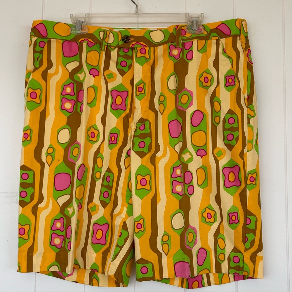 Loudmouth Golf Men’s Shorts Retro Yellow/Green Pattern Stretch Size‎ 40